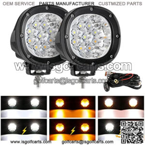 4 Inch LED Amber Driving Offroad Lights, 90W Yellow White 6 Modes Round Strobe Fog Lights, 2PCS 9000LM Off-Road Driving Spot Light Plug & Play for Truck Pickup SUV ATV UTV 4x4 Jeep Wrangler