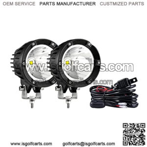 4In 72W Round Led Offroad Light, 2PCS 7200LM Spot Light Pod with Wiring Harness Kit Super Bright Led Pod Lights White Round LED Pods for Truck Jeep Motorcycle SUV ATV UTV Wrangler