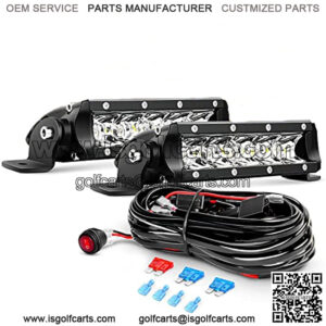 2PCS 7 Inch 30W Super Slim Spot Led Light Bar Driving Fog Light Single Row Off Road led Lights and Off Road Wiring Harness- 2 Leads
