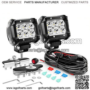 2PCS 4 Inch 18W Spot led Pods Universal Adjustable Pillar Hood Led Work Light Mount Bracket with Off Road Wiring Harness-2 Leads