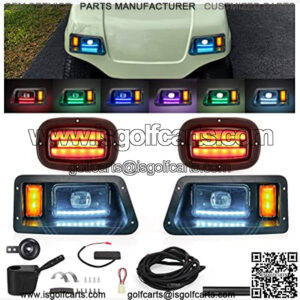 Golf Cart Deluxe LED Light Kit,Headlight Taillight Kit for Yamaha G14, G16, G19 and G22, RGB Music Daytime Running Light, Turn Signal Light Low/High Beam Hazard Brake Light,16V-80V Input