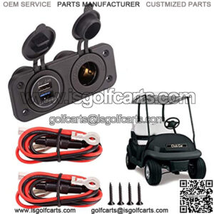 12V Dual USB Quick Charger Socket, Cigarette Lighter Power Outlet Panel for EZGO Club Car Yamaha Golf Cart, Boat, RV, Truck