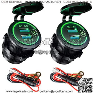 [2 Pack] 12V USB Outlet QC3.0 Dual USB Car Charger Socket with Touch Switch, Waterproof 12V/24V Quick Charge Power Outlet with Wire/Fuse for Car Boat Marine Truck Bus RV ATV Golf Cart