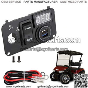 Golf Cart 3 in 1 Multifunctional Integrated Panel,12V 3.0 Fast Charge Dual USB Charger Socket & LED Digital Voltmeter & Forward Reverse Switch Button,Fit for EZGO TXT PDS Golf Models