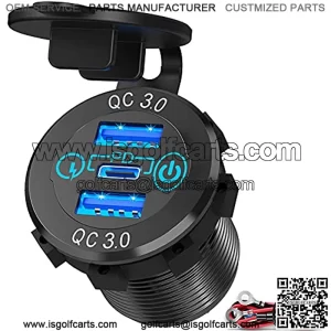 60W USB C Car Charger Socket, Ouffun Aluminum Metal 12V/24V Multiple USB Outlet 30W PD USB-C & Two QC3.0 Ports with Power Switch Fast Car Adapter for Car, Boat, Marine, Truck, Golf, RV, Motorcycle