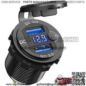 [Upgraded Version] 12V USB Outlet Dual Quick Charge 3.0, Qidoe Aluminum Metal 36W Car Charger Socket Blue LED Voltmeter and Power Switch Waterproof Car USB Port for Motorcycle RV Boat Marine Golf Cart