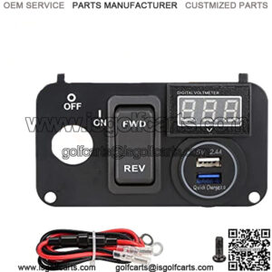 Golf Cart Key Switch Console Plate Panel for EZGO TXT PDS 2003-up Electric, Equipted Forward Reverse Switch & LED Digital Voltmeter & 12V 3.0 Fast Charger Dual USB Socket