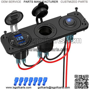 Cigarette Lighter Socket 12V Splitter with Rocker Toggle Switch, Dual Quick Charge 3.0 Aluminum Metal 12 Volt USB Outlet with LED Voltmeter, Waterproof Cigarette Lighter Adapter Female Socket Plug DC