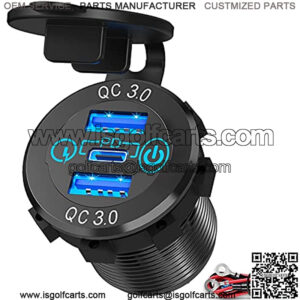 56W USB C Car Charger Socket, Ouffun Aluminum Metal 12V-24V Multiple USB Outlet 20W PD USB-C & Two QC3.0 Ports with Power Switch Fast Car Adapter for Car Boat Marine Truck Golf RV Motorcycle