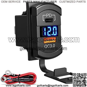 [2022 New] USB C Car Charger Socket Rocker Style Switch Replacement, Dual PD and QC3.0 12V/24V Panel Mount USB Outlet with LED Voltmeter for Boat Marine Truck Bus Off Road Vehicles RV Golf Cart, etc.
