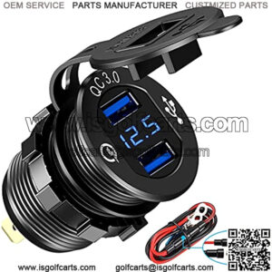 Quick Charge 3.0 Dual USB Charger Socket,with LED Digital Voltmeter & Wire Fuse DIY Kit,Aluminum Power Outlet Fast Charge, for 12V/24V Car, Golf Cart, Boat, RV, Motorcycle, Truck and More