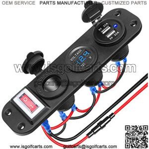 12V USB Outlet Socket Panel, Waterproof Cigarette Lighter Socket Dual USB Car Charger 2.1A & 2.1A with LED Voltmeter ON-Off Rocker Toggle Switch for Car Boat Marine Motorcycle RV DIY Kit
