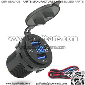 Upgraded Quick Fast Charge 3.0 Dual USB Charger Socket Power Outlet with LED Digital Voltmeter and Touch Switch for 12V/24V Car Truck Golf Cart Boat Marine Motorcycle RV and More