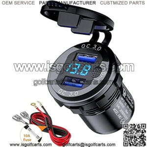 Quick Charge 3.0 Dual USB Car Charger Socket 12V/24V 36W QC3.0 Dual USB Aluminum Socket Power Outlet with LED Voltmeter and ON/Off Switch for Marine, Boat, Motorcycle, Truck, Golf Cart