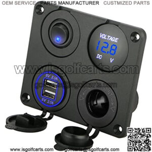 4 in 1 Charger Socket Panel, 12V 4.2A Dual USB Charger Socket Power Outlet & LED Voltmeter & Cigarette Lighter Socket & LED Lighted ON Off Rocker Toggle Switch for Car Marine Boat RV Truck