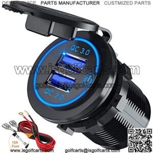 Quick Charge 3.0 Dual USB Car Charger Socket with Touch Switch 12V/24V 36W QC3.0 Dual USB Fast Charger Socket Power Outlet for Marine, Boat, Motorcycle, Truck, Golf Cart
