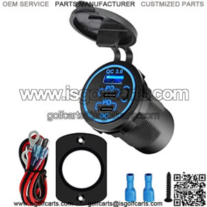 12V USB Outlet, Quick Charge 3.0 USB Charger Socket, Waterproof Power Outlet Fast Charge with 2 DP Ports & 1USB Port & Wire Fuse DIY Kit for 12V/24V Car Boat Marine Bus Truck Golf Cart RV Motorcycle