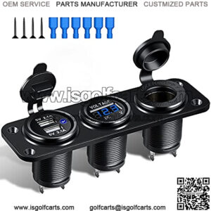 12V USB Outlet Socket Panel, Waterproof Cigarette Lighter Socket Dual USB Car Charger 2.1A & 2.1A with LED Voltmeter, 12 Volt Power Socket Adapter DIY Kit for Car Boat Marine Motorcycle RV