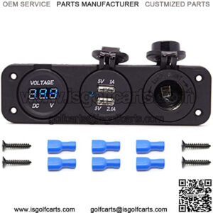 Triple Function Dual USB Charger + Blue LED Voltmeter + 12V Outlet Socket Panel Jack Marine for Digital Devices Mobile Phone Tablet