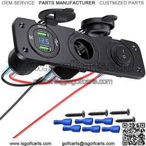 12v Outlet Socket 12 Volt USB Outlet Panel Prewired 3 in 1 Cigarette Lighter Socket Quick Charge 3.0 with Dual USB Socket,LED Voltage Display and Toggle Switch for Marine Boat Truck RV