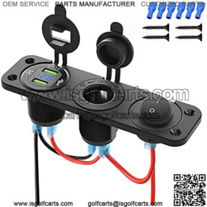 12V Marine Boat Cigarette Lighter Socket, 3 in 1 Waterproof Car Dual QC3.0 USB Outlet Panel 12 Volt RV Power Socket LED Display Waterproof Charger Socket