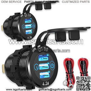 12V USB Aluminum Car Charger [2-Pack], Qidoe Quick Charge 3.0/4.2A Triple USB Outlet 12V Socket with Touch Power Switch, Waterproof Car Adapter for Car Boat Marine Bus Truck Golf Cart RV Motorcycle