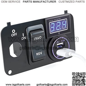 EZGO TXT Forward Reverse Switch Medalist Key Switch Plate with Forward and Reverse Switch, USB Charger Socket, Voltmeter for EZGO TXT PDS 2003-up 74323G01 74323-G01