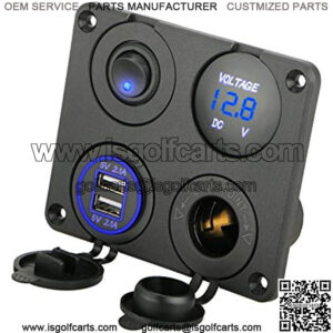 4 in 1 Multifunction Panel Power Outlet Socket Charger with 12V Cigarette Socket, Blue Digital Voltmeter, Double USB Power Outlet Socket, ON-Off Toggle Switch