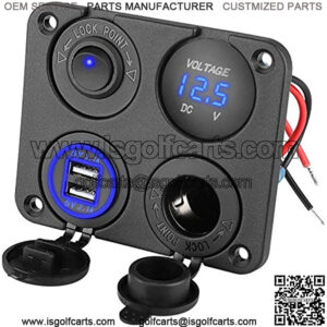 12V USB Outlet, Marine Car Charger Socket Panel, Waterproof Boat Cell Phone Rocker Switch Panel with 12 Volt Dual USB Power Outlet Cigarette Lighter Socket for RV Marine Boat Camper Truck Automotive