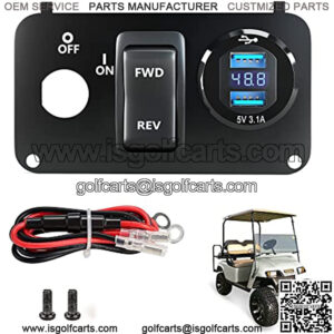 Golf Cart EZGO Key Switch Console Panel,Include DC 9V-48V 3.1A Fast Charge Dual USB Charger Sockets & Digital Voltmeter & Forward Reverse Switch,Fits EZGO TXT & Medalist PDS