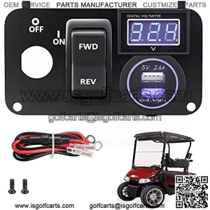 Golf Cart 3 in 1 Multifunctional Integrated Panel,12V 3.0 Fast Charge Dual USB Charger Socket & LED Digital Voltmeter & Forward Reverse Switch Button,Fit for EZGO TXT PDS Golf Models