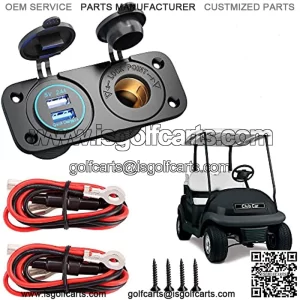 Golf Cart Cigarette Lighter Outlet & Quick Charge 3.0 DC 12V Input Waterproof USB Charger Power Socket Adapter Dual USB Ports Panel Universal for EZGO Club Car Yamaha Golf Cart Models