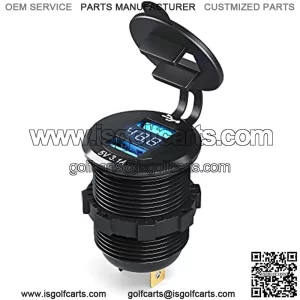 Golf Cart Quick Charge 3.1 Dual USB Charger,2 in 1 USB Ports & LED Display Voltage Meter Universal for Club Car,EZGO and Yamaha,Metal Shell Safe Charging Socket 9V-48V Wide Voltage Input