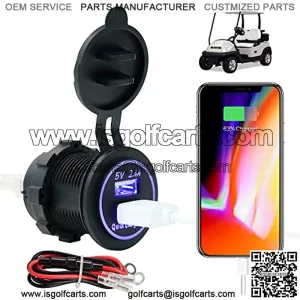 Golf Cart Dual USB Charger/USB Port/Quick Charge 3.0 USB Outlet Universal Fit EZGO Club Car and Yamaha, Also Fit Motorcycle,RV, ATV,Boat etc.12V~24V Input