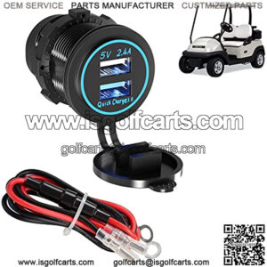 Golf Cart Quick Charge 3.0 Outlet Dual USB Charger Socket for Golf Carts EZGO Club Car Yamaha, 12V Input Double USB Ports Waterproof