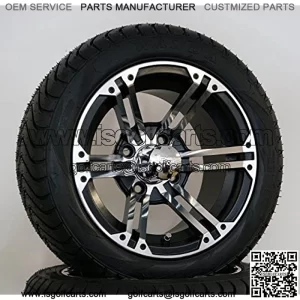 12" TERMINATOR Machined/Black Golf Cart Wheels and 215/40-12 DOT Golf Cart Tires - Set of 4