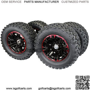 (Set of 4) 23x10.50-12 Glossy BLACK/RED Aluminum Golf Tire Wheel Assemblies