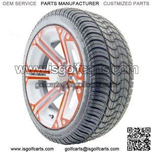 14" RX354 White and Orange Wheels and Tires Combo