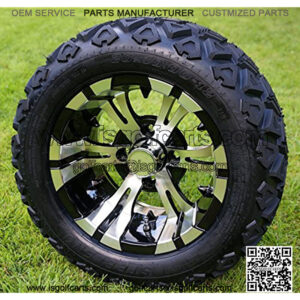 12" VAMPIRE Machined/Black Golf Cart Wheels and 20x10-12 DOT All Terrain Golf Cart Tires - Set of 4 - NO LIFT REQUIRED (read description)