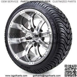 12" Gunmetal Tempest Golf Cart Wheels and Tires Combo Set of 4 with All Low Profile Tires