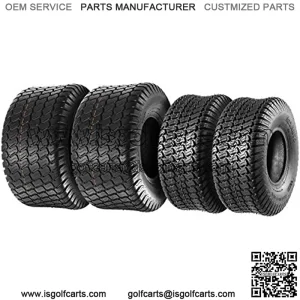 Set of 4 Lawn Mower Turf Tires 15x6-6 Front & 18x9.5-8 Rear Tractor Riding, 4PR, Tubeless