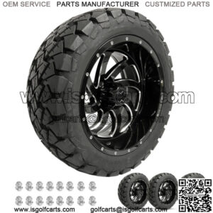 Golf Cart Wheels 14" Phantom Gloss Black on 22" AT Tires Carts Set of 4