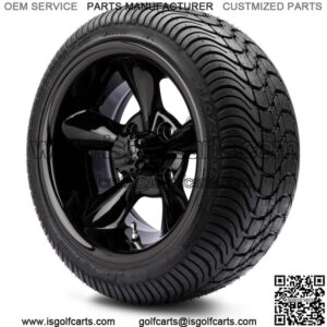 12" Godfather Gloss Black Golf Cart Wheels and Tires (215-35-12) - Set of 4