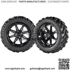 14" Black Gloss Golf Cart Wheels with 23" Mud Tires - Set of 4
