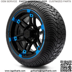 12" Aftershock Blue and Black Golf Cart Wheels and Tires (215-35-12) - Set of 4