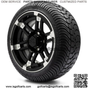 12" Aftershock Machined & Black Golf Cart Wheels and Tires (215-35-12) Set of 4