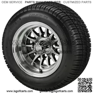 (4)Golf Cart 205/50-10 Tires on 10x7 Machined/Black 14-Spoke Wheels