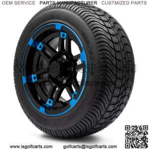 12" Aftershock Blue and Black Golf Cart Wheels and Tires (215-50-12) - Set of 4