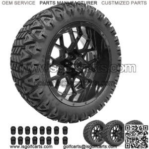 Golf Cart Wheels 14" Chaos Gloss/Black on 23" A/T Tires Cart Set of 4