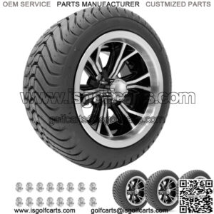 Golf Cart Wheels 12" Phenom Machine/Black on Street Tires Set of 4